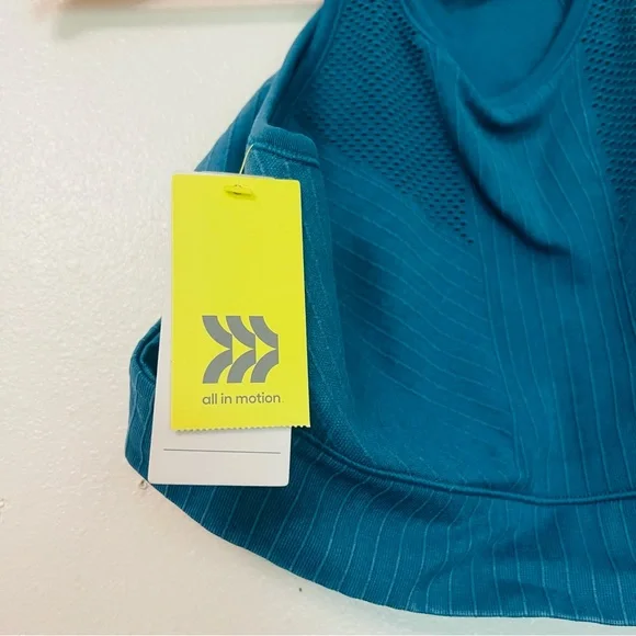 NWT All in Motion Teal Blue High Neck Cut Out Sports Bra Large - Picture 4 of 9